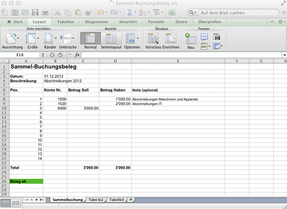 Sammel-Buchungsbeleg in Excel erstellen