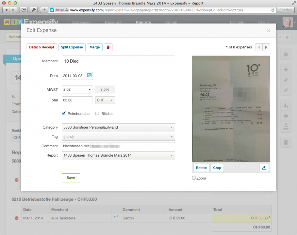Expensify Spesen erfassen