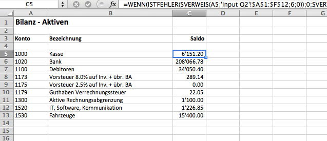 Reporting mit sverweis und istfehler