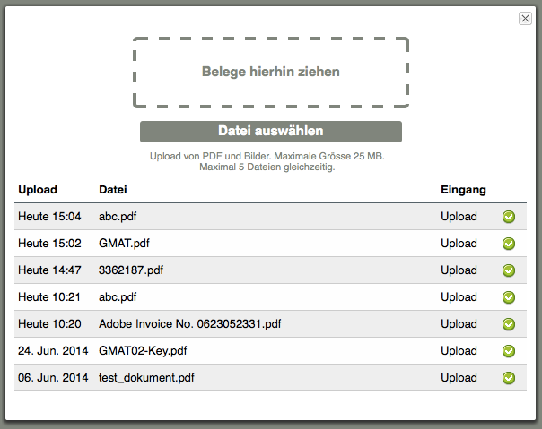 Dashboard Widget Beleg-Upload