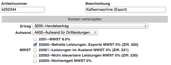 Ansteuerung von verschiedenen MWST Codes