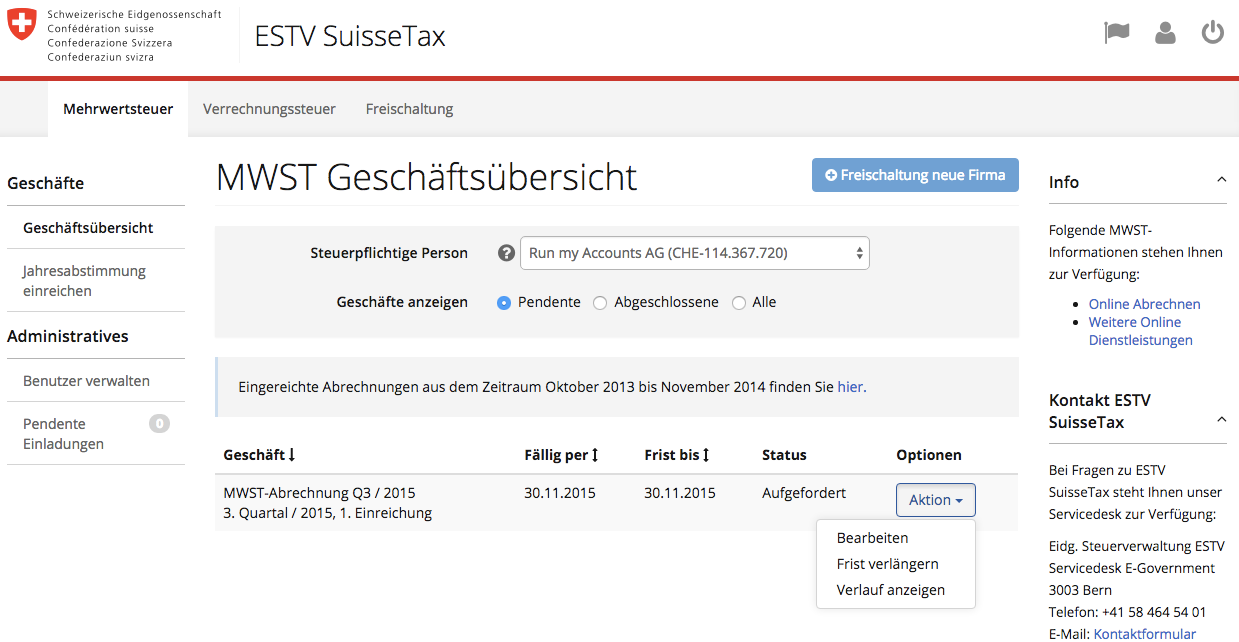Elektronische MWSTAbrechnung ist hier Run my Accounts