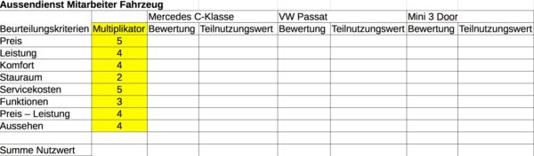 Nutzwertanalyse: Gewichtung der Kriterien