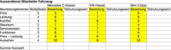 Nutzwertanalyse: Bewertung der Kriterien