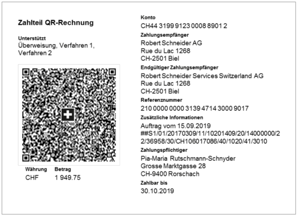 Beispiel Zahlteil QR Rechnung ohne Betrag und Zahlungspflichtiger