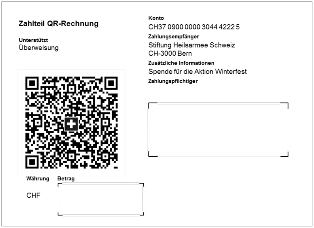 Beispiel Zahlteil QR Rechnung ohne Betrag und Zahlungspflichtiger