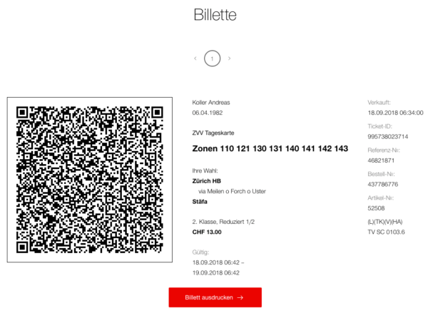 Online Ticket SBB ohne Mehrwertsteuer
