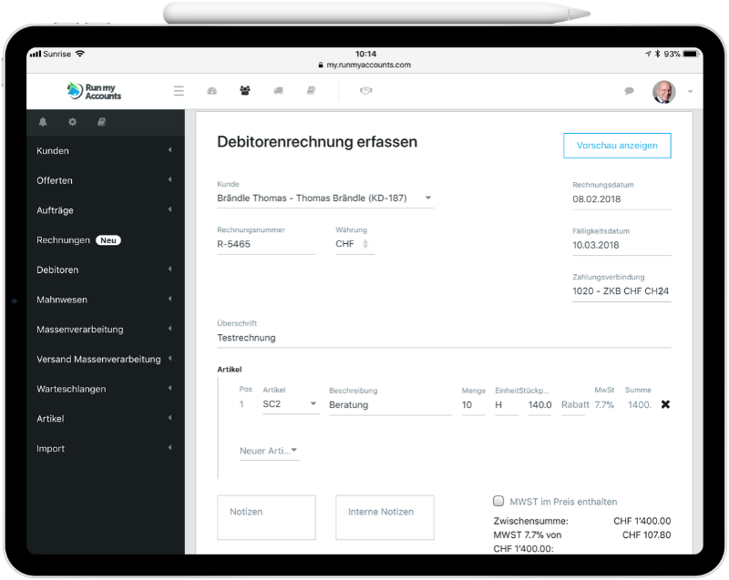 Debitoren Rechnung iPad