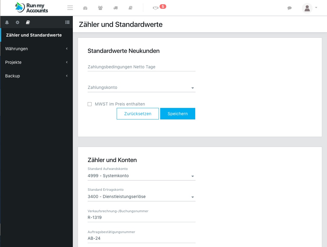 Zähler und Standardwerte