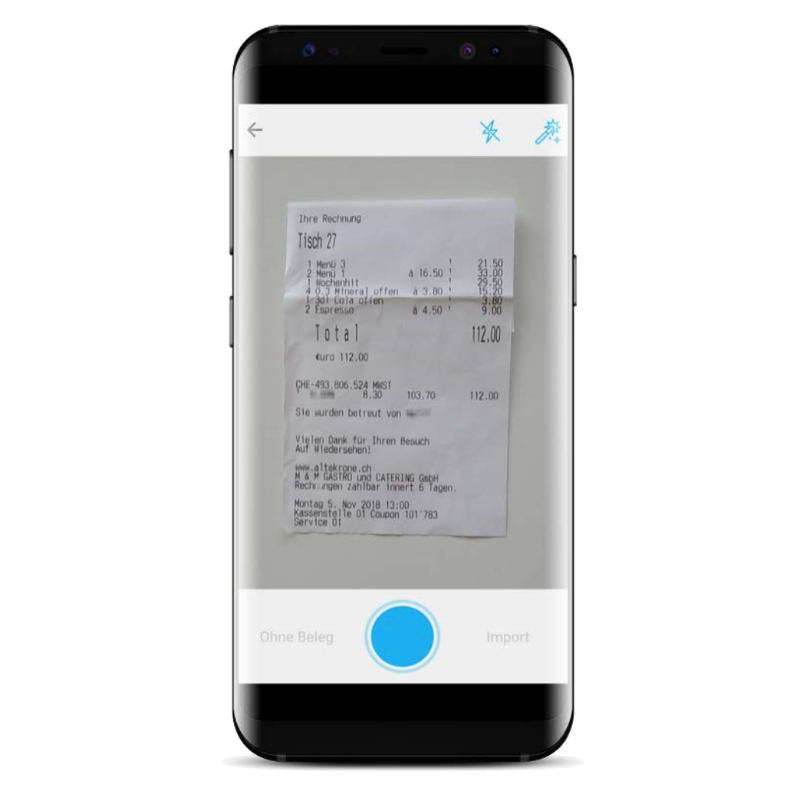 Spesen-app Beleg abfotografieren