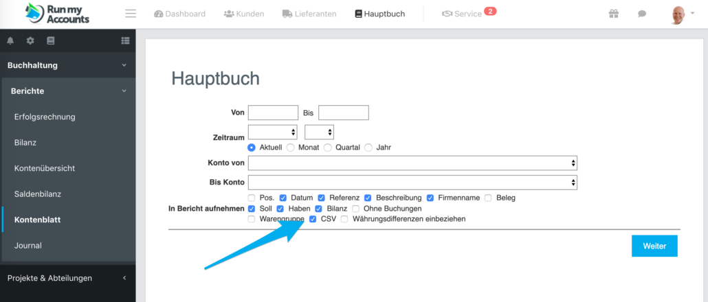 Excel Export aus Run my Accounts