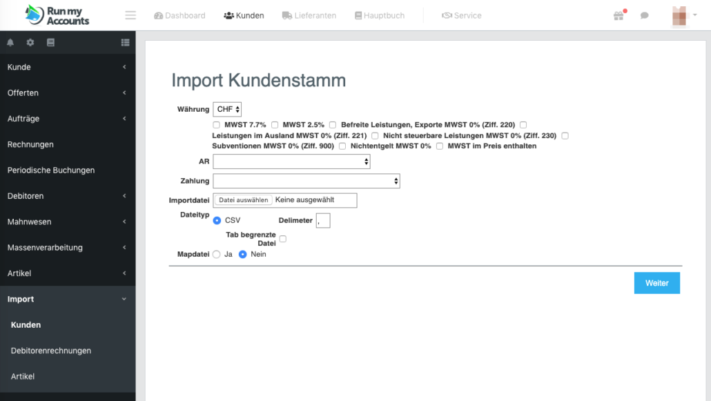 Import Kundenstamm Run my Accounts