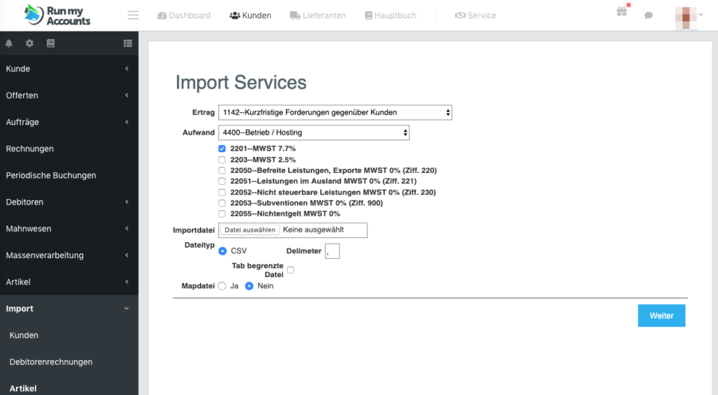 Import von Artikeln Run my Accounts