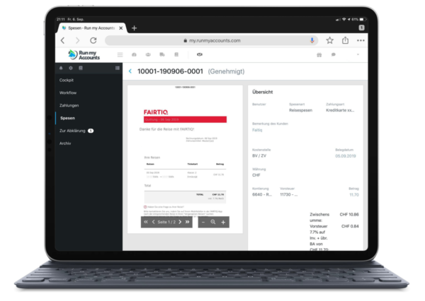 iPad Spesenmodul Fairtiq Original entpersonalisiert