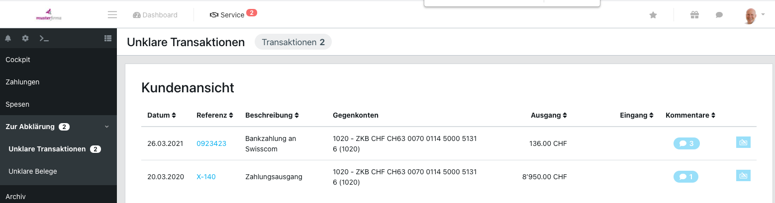 Modul Unklare Transaktionen