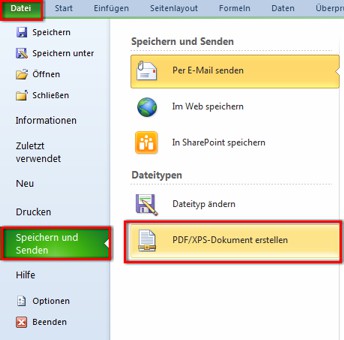 Excel in PDF umwandeln: wie geht das in Excel 2007 und 2010?