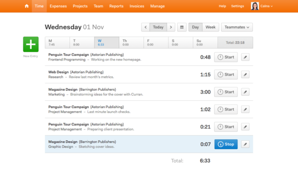 Harvest Daily Timesheet